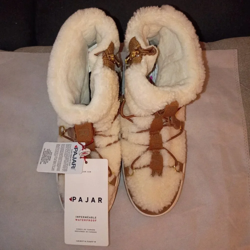 PAJAR JANIE WATERPROOF CARMEL/CREAM FAUX FUR SNOW BOOT SZ 10 NWT NWOB - Picture 10 of 11